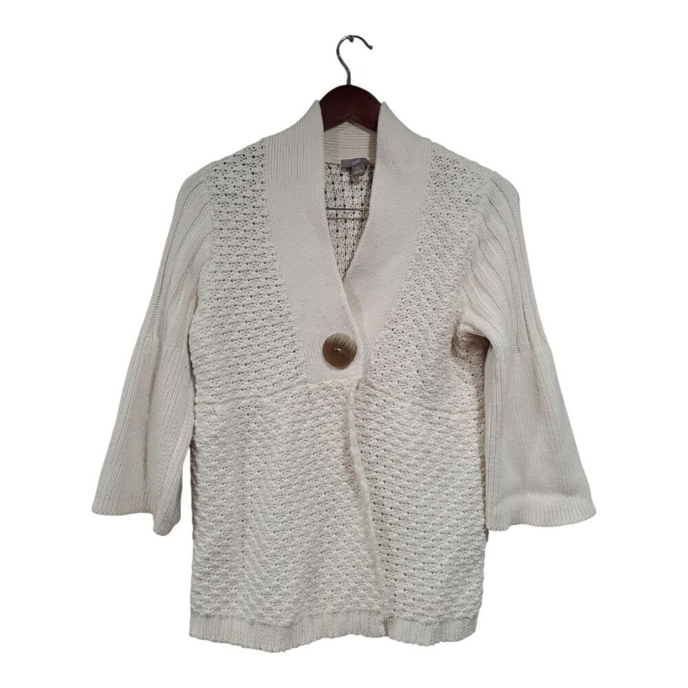 J. Jill Women's Cream Wool Alpaca Blend One-Button Knit Sweater Bell Sleeve Sz M